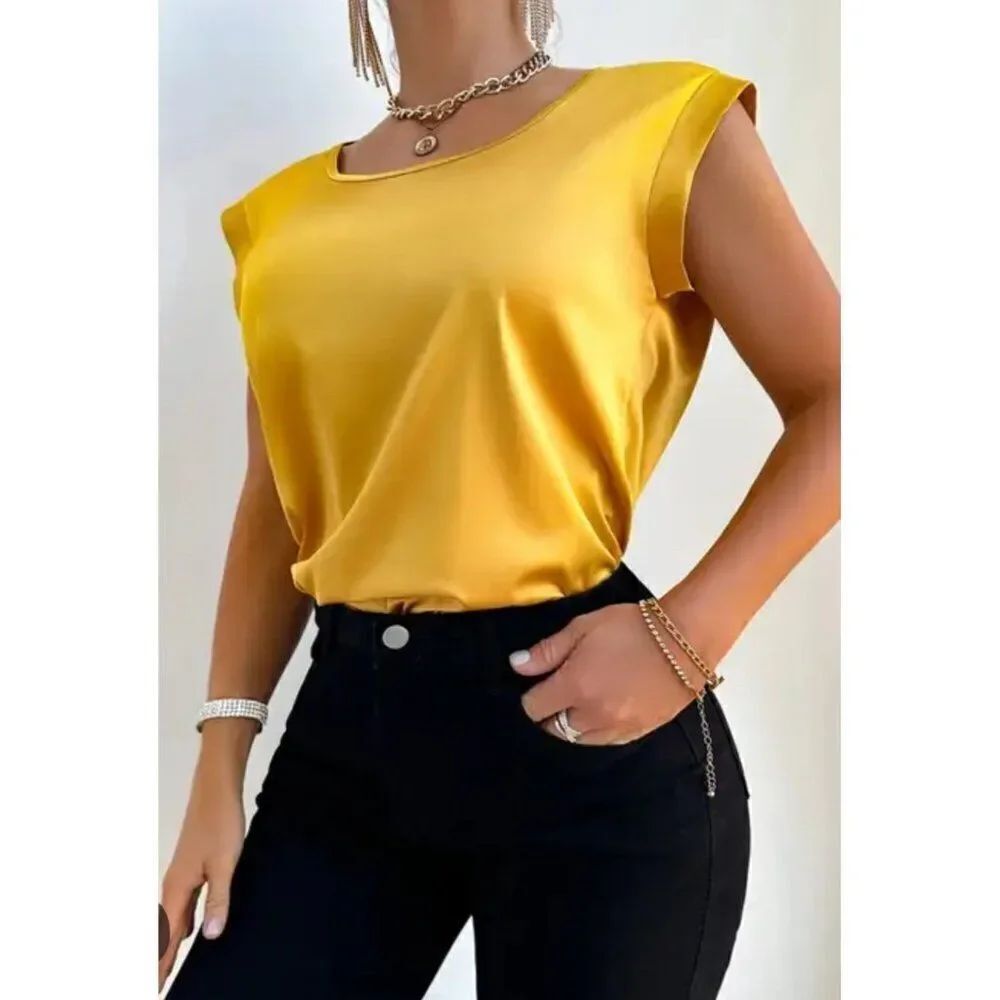 UUG Women Yellow Satin Draped Tie Back Cut-Out Blouse Size L